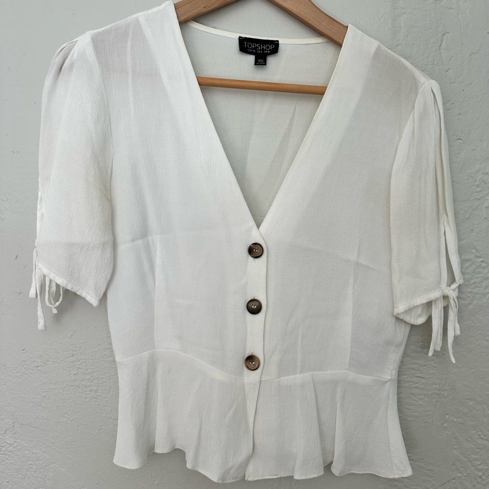 Topshop White Fitted Peplum Blouse